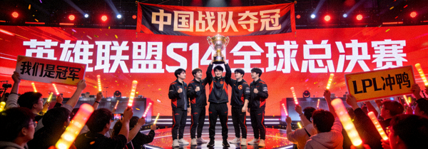 英雄联盟S14全球总决赛中国战队夺冠庆祝现场